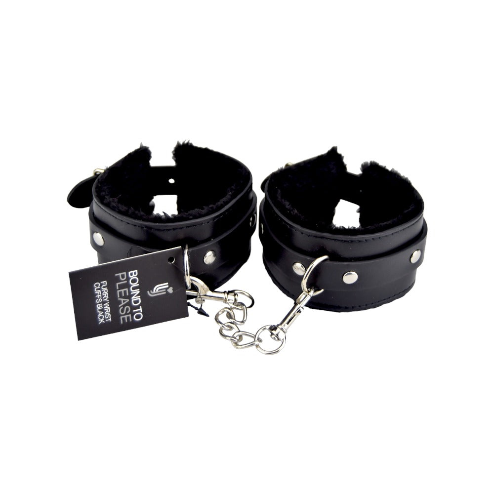 Bound to Please Furry Plush Wrist Cuffs Black