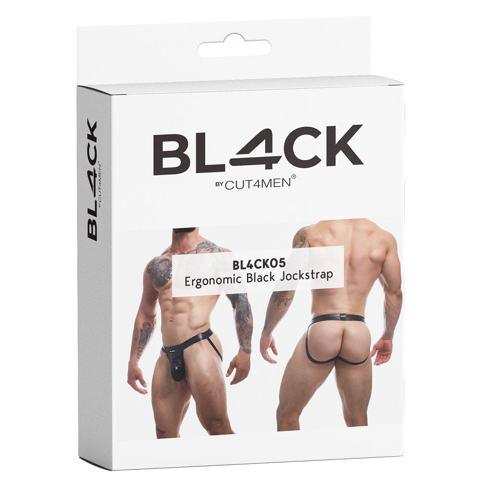 C4M Ergonomic Black Leatherette Jockstrap Medium